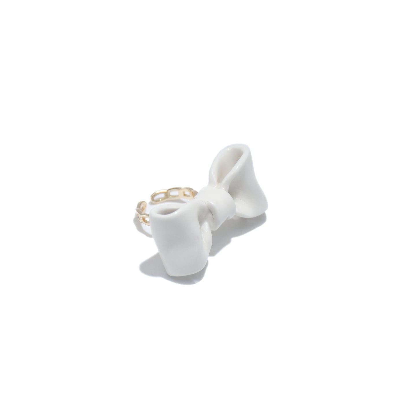 Bowtie Maniac - Large Ceramic Bowtie Gold Plated Brass Ring Sterling Silver Ring