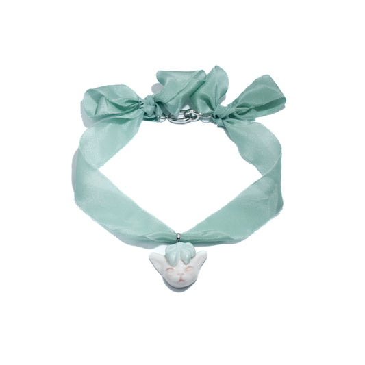 Angry Puss Detachable Cat Charm Silk Choker Necklace