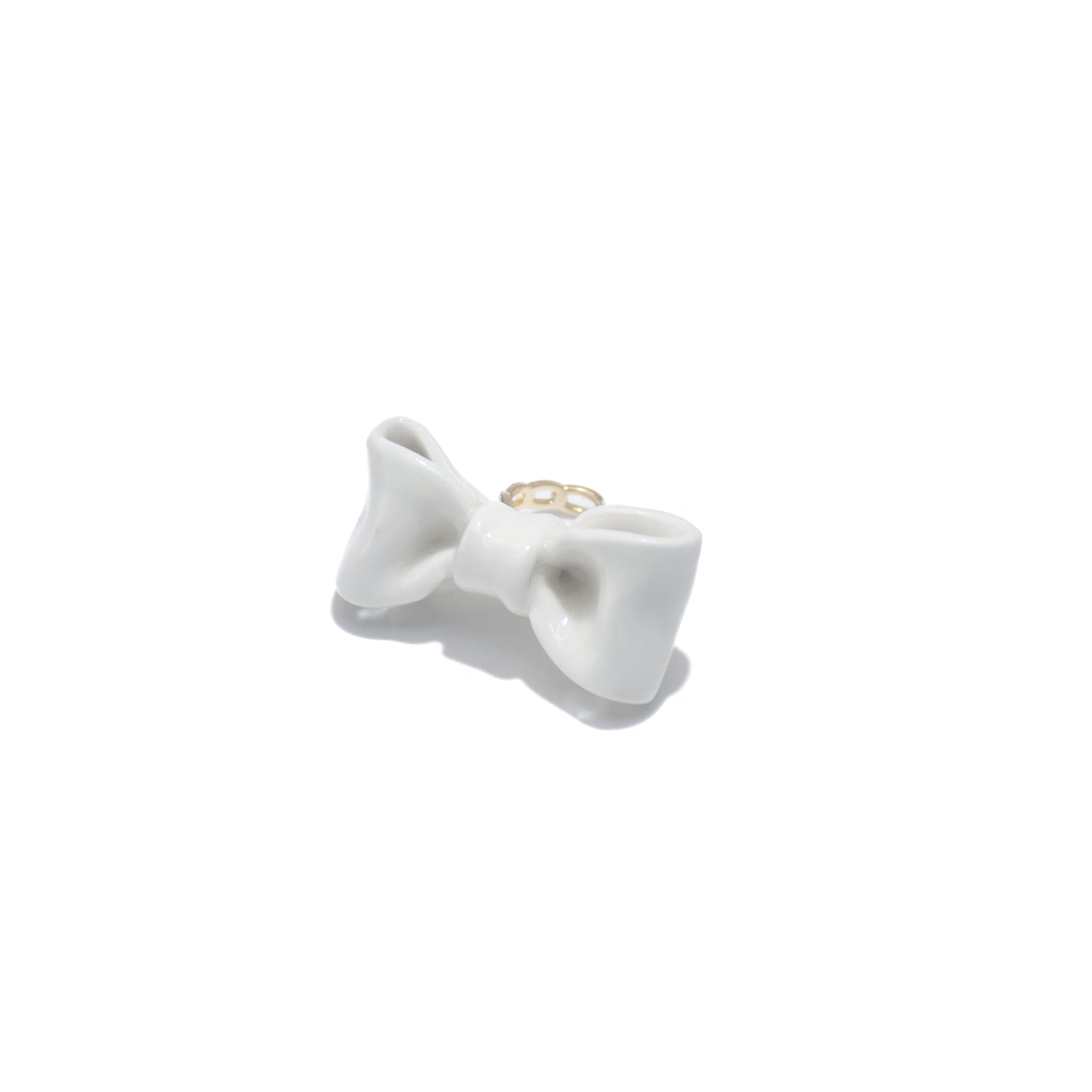 Bowtie Maniac - Large Ceramic Bowtie Gold Plated Brass Ring Sterling Silver Ring