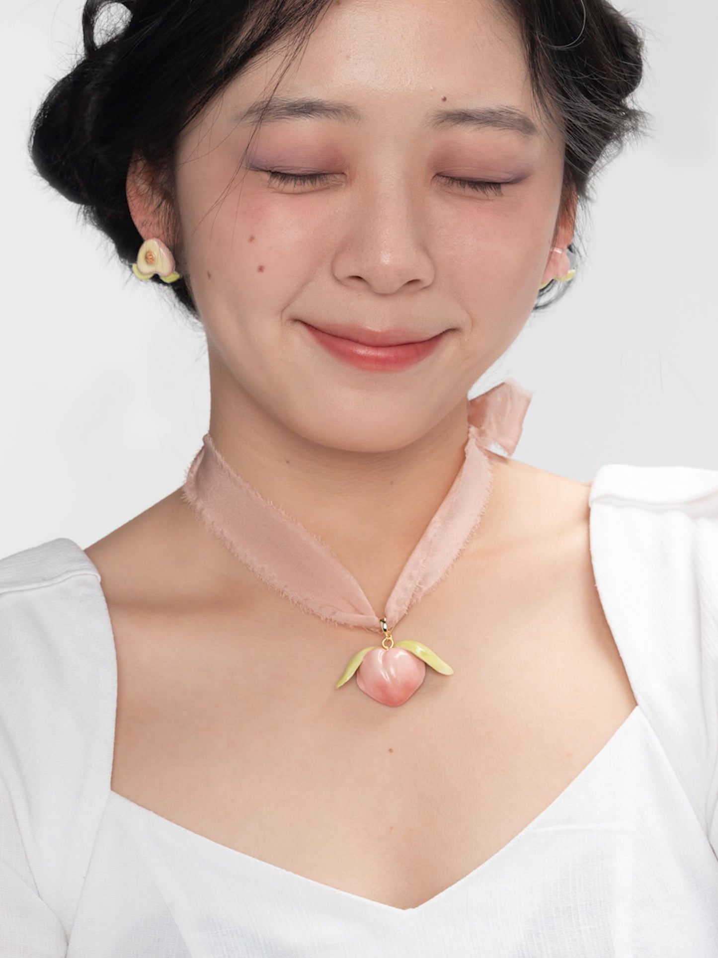 Peach It Surreal Non-Symmetrical Peach Earrings Silver Piercing