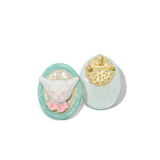 Angry Puss Portrait Necklace and Brooch