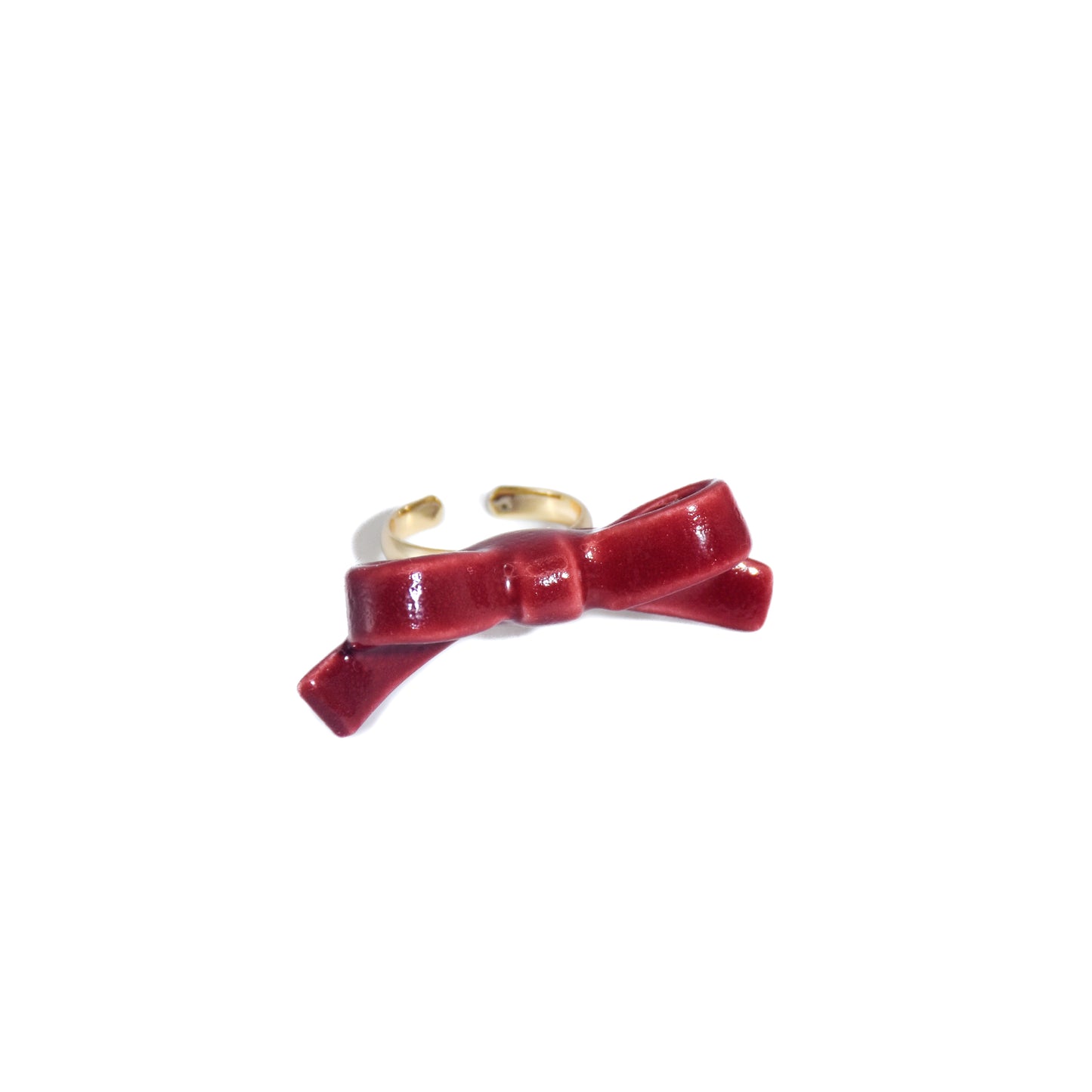 Bowtie Maniac - Small Ribbon Ceramic Bowtie Gold Plated Brass Ring Sterling Silver Ring