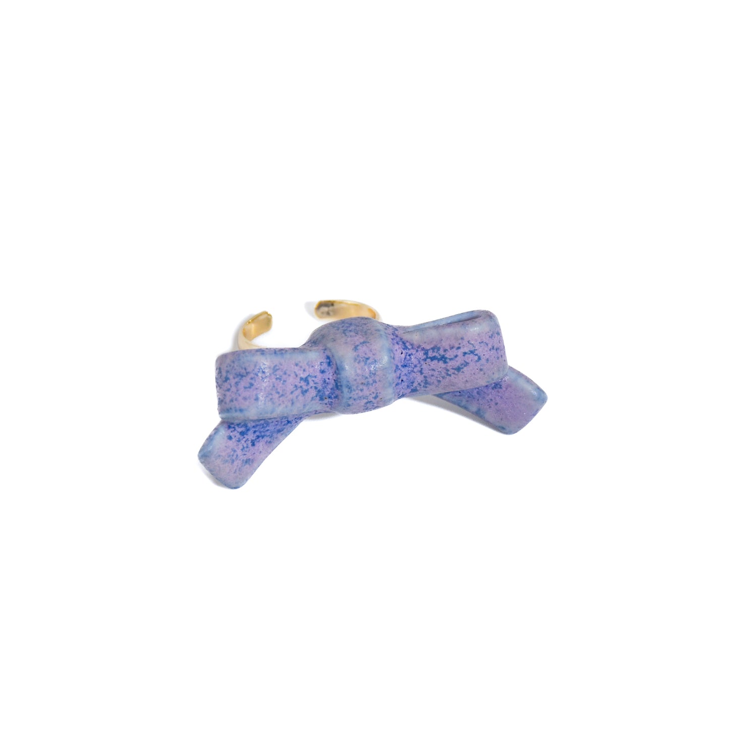 Bowtie Maniac - Small Ribbon Ceramic Bowtie Gold Plated Brass Ring Sterling Silver Ring