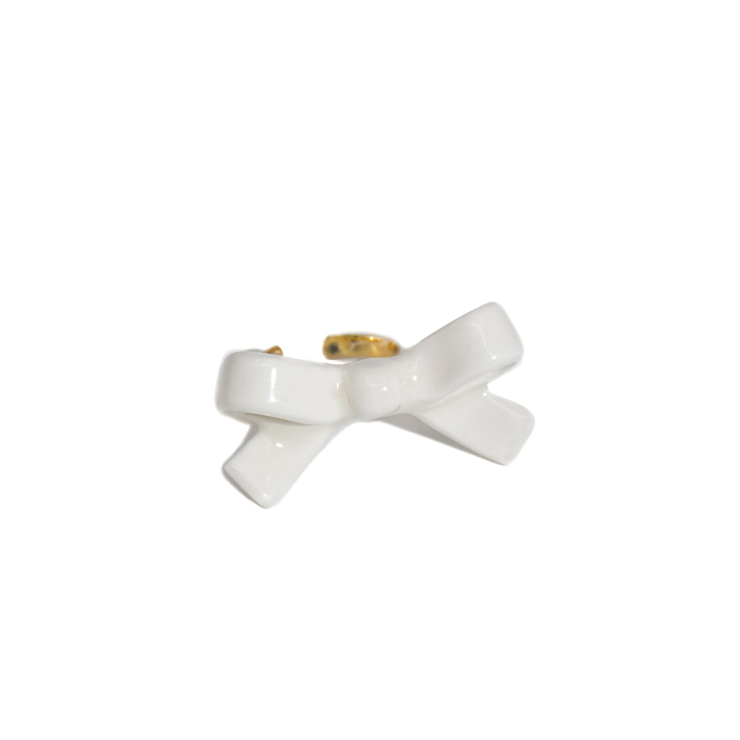 Bowtie Maniac - Small Ribbon Ceramic Bowtie Gold Plated Brass Ring Sterling Silver Ring