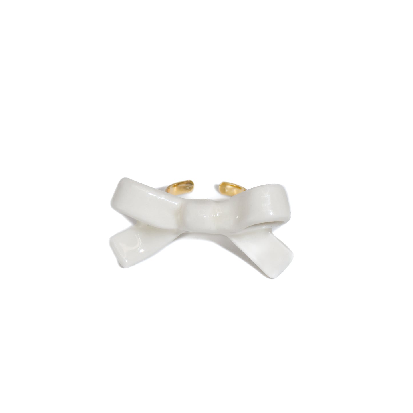 Bowtie Maniac - Small Ribbon Ceramic Bowtie Gold Plated Brass Ring Sterling Silver Ring