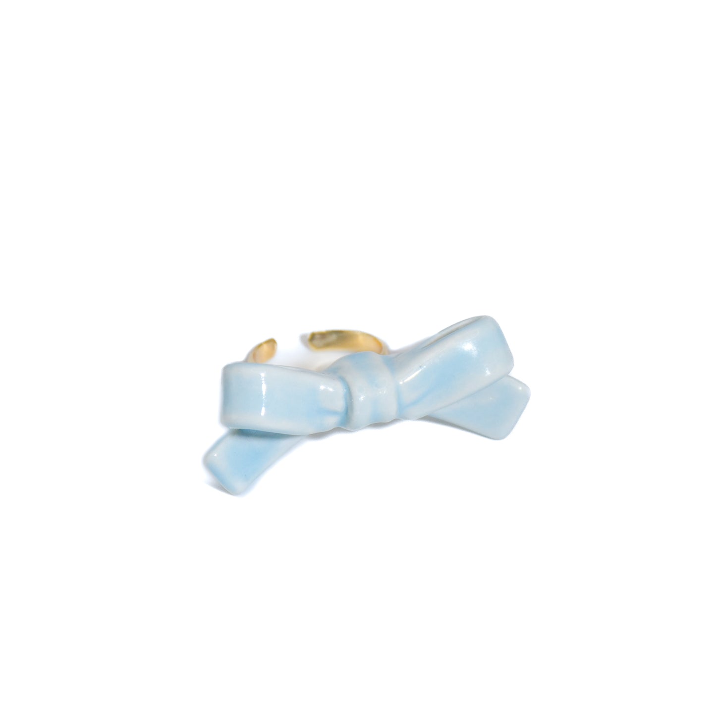 Bowtie Maniac - Small Ribbon Ceramic Bowtie Gold Plated Brass Ring Sterling Silver Ring