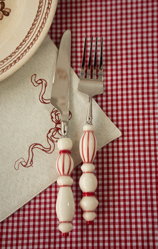 Fun Dining Handcrafted Ceramic Porcelain Cutlery 4 Piece Set - Passion Red