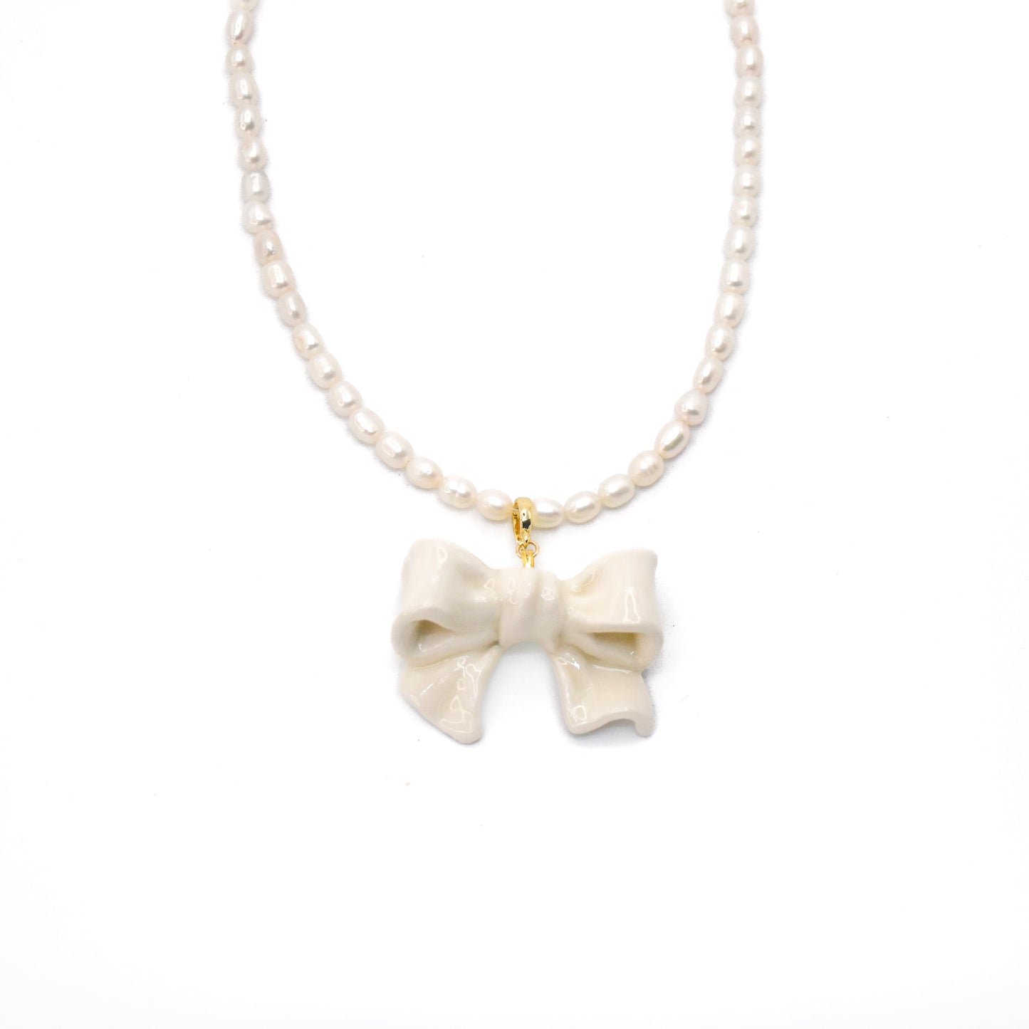 Bowtie Maniac - Large Bowtie Ceramic Detachable Pendant Pearl Necklace