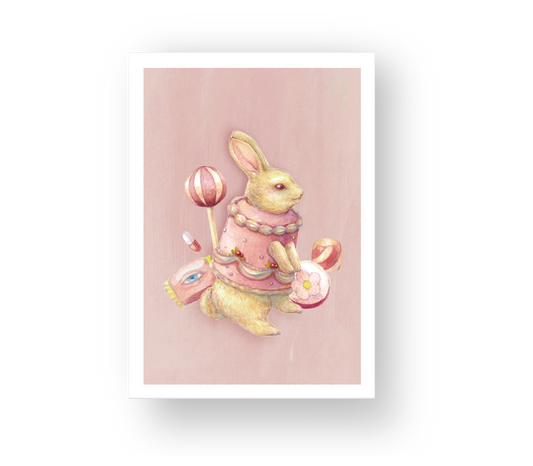 Greeting card: ballet cake rabbit