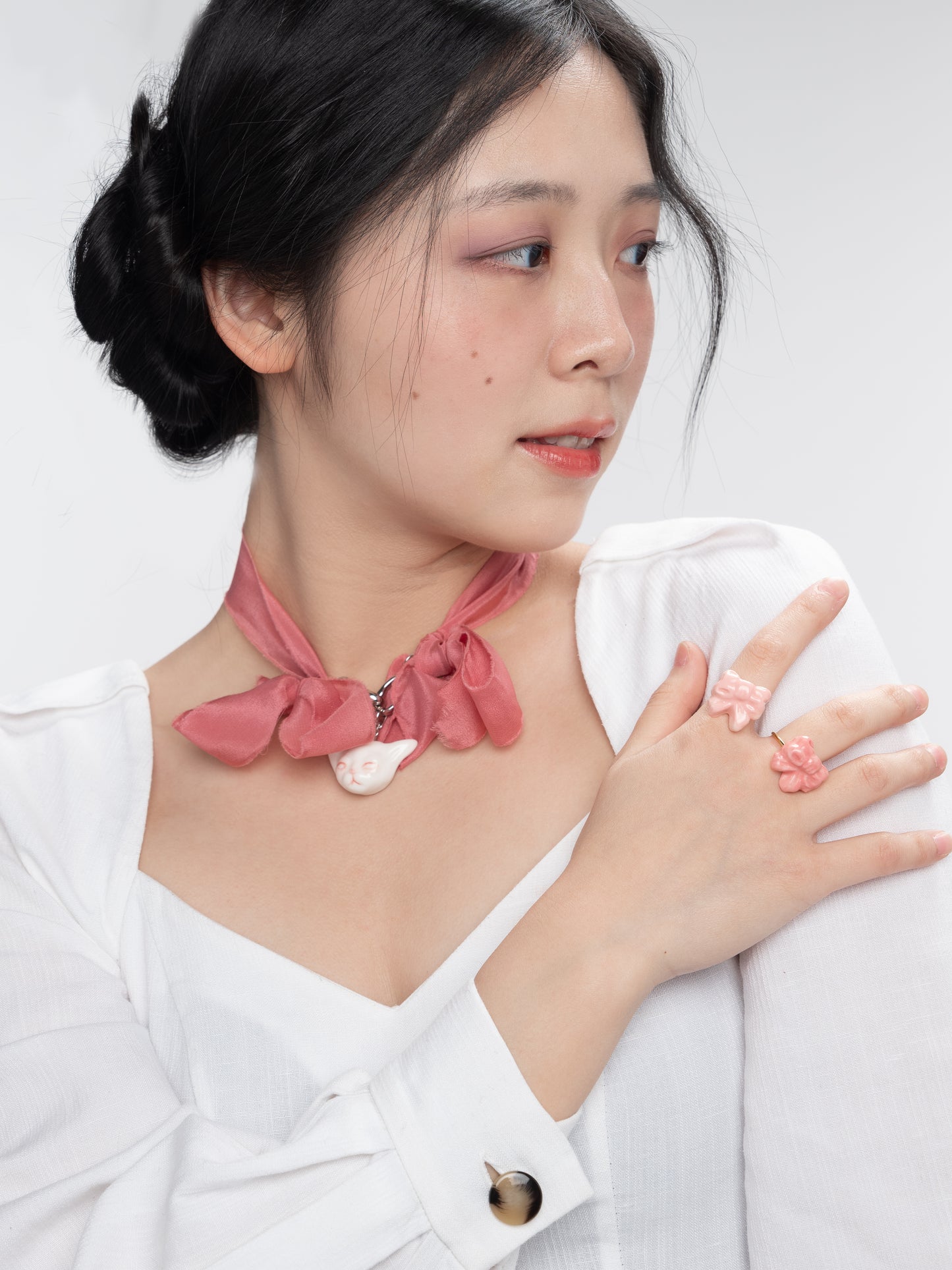 Angry Puss Detachable Cat Charm Silk Choker Necklace