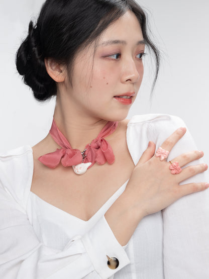 Angry Puss Detachable Cat Charm Silk Choker Necklace