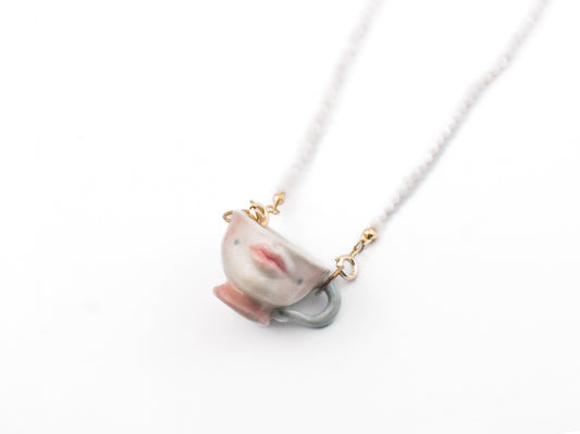 The Cup Theater mini cup porcelain shell beads necklace
