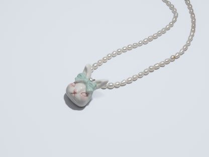 Grumpy Bunny- Pearl and Rabbit Bowtie Necklace