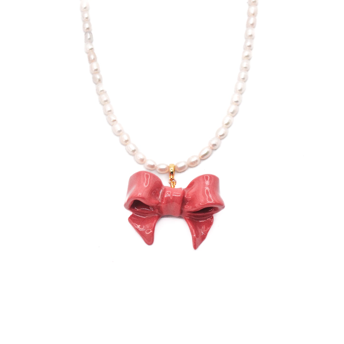 Bowtie Maniac - Large Bowtie Ceramic Detachable Pendant Pearl Necklace