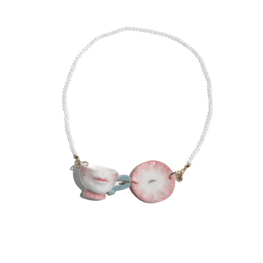 The Cup Theater mini cup and plate porcelain shell beads necklace