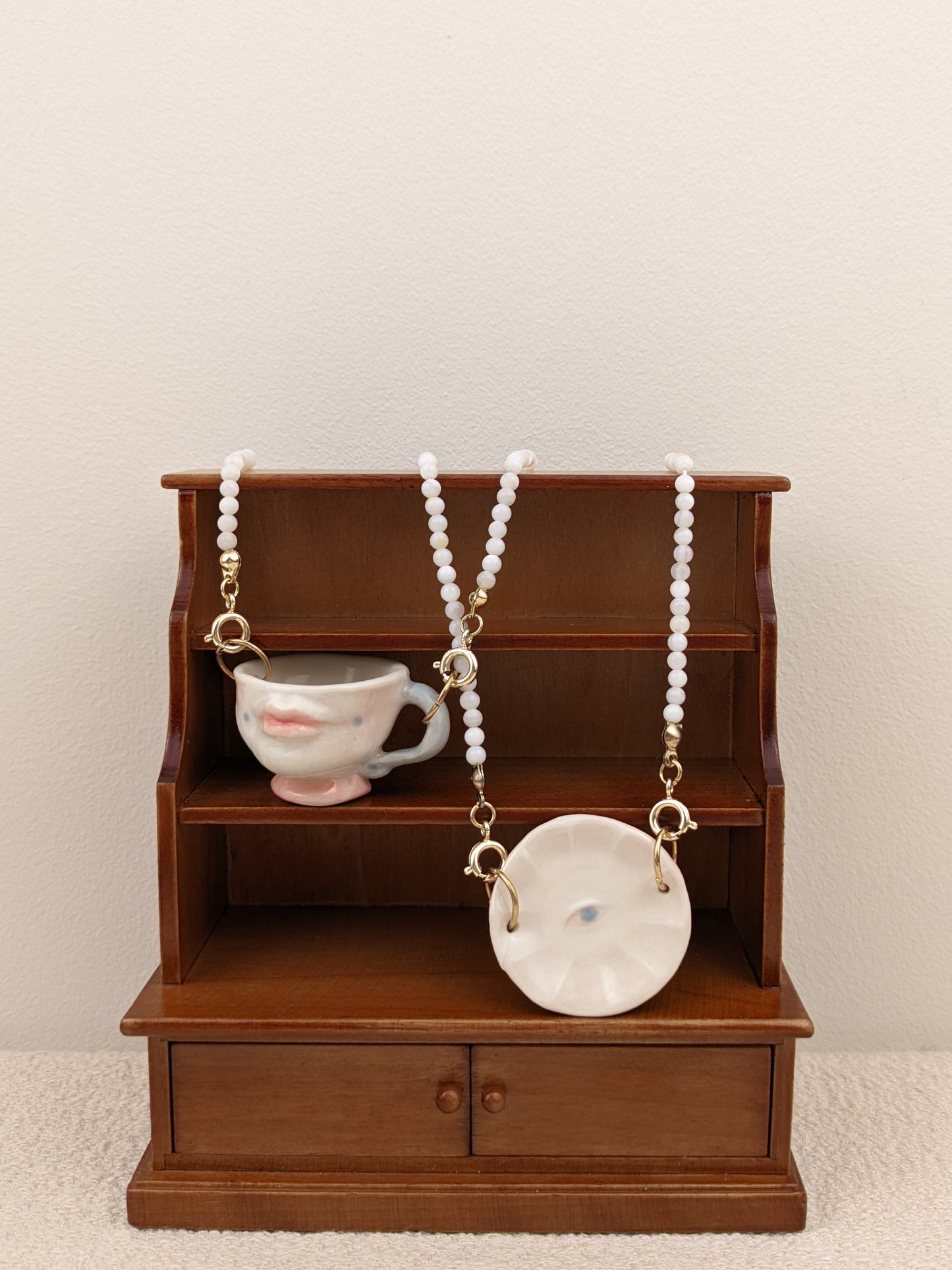 The Cup Theater mini cup porcelain shell beads necklace