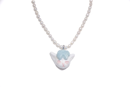 Angry Puss - Pearl and Cat Bowtie Necklace