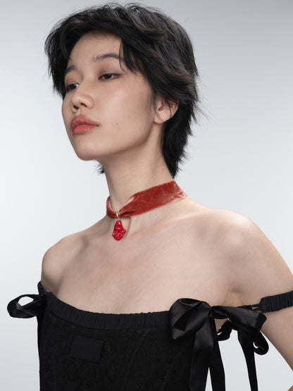 Matter Drop Gothic Silk Velvet Choker Necklace