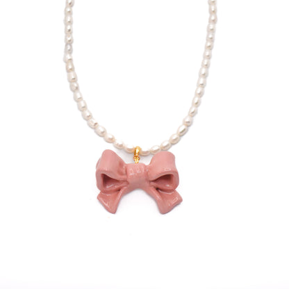 Bowtie Maniac - Large Bowtie Ceramic Detachable Pendant Pearl Necklace