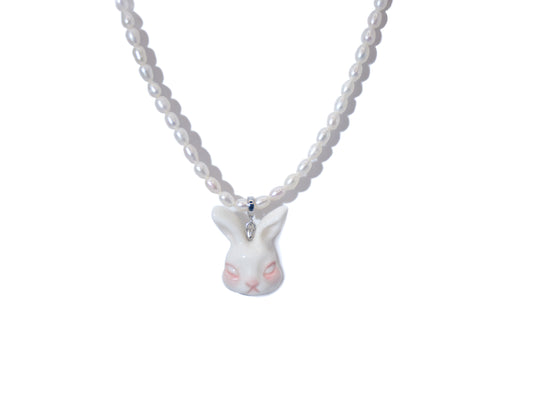 Grumpy Bunny- Pearl and Rabbit Necklace