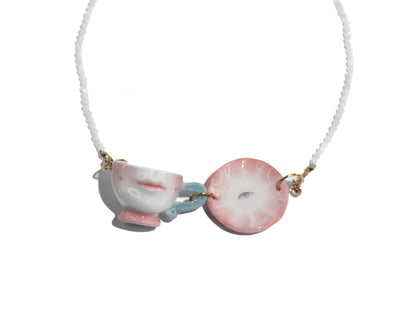 The Cup Theater mini cup and plate porcelain beads necklace