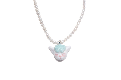 Angry Puss - Pearl and Cat Bowtie Necklace