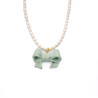 Bowtie Maniac - Large Bowtie Ceramic Detachable Pendant Pearl Necklace