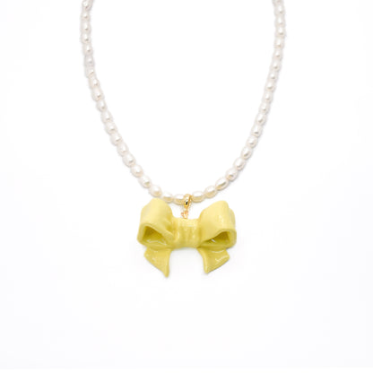 Bowtie Maniac - Large Bowtie Ceramic Detachable Pendant Pearl Necklace