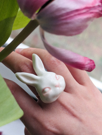 Grumpy Bunny- Rabbit 14k gold plated brass ring