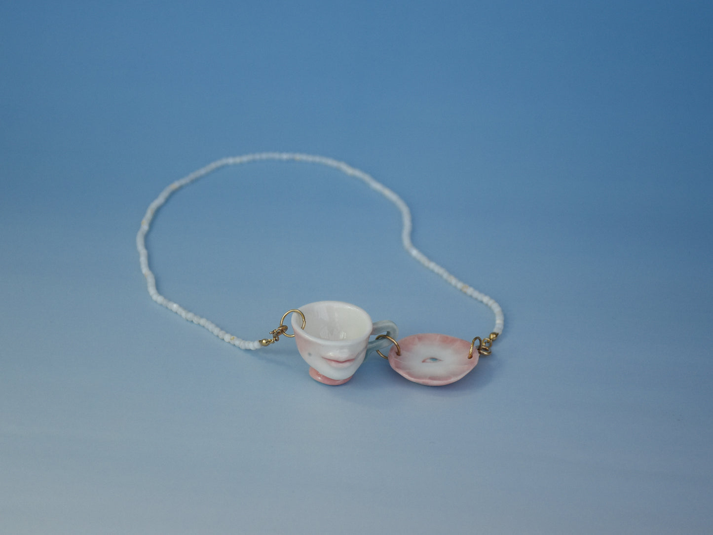 The Cup Theater mini cup and plate porcelain beads necklace