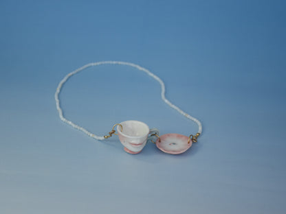 The Cup Theater mini cup and plate porcelain beads necklace