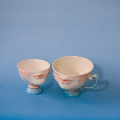 The Kissing Cup - Deep Blue- Large ceramic tea cup