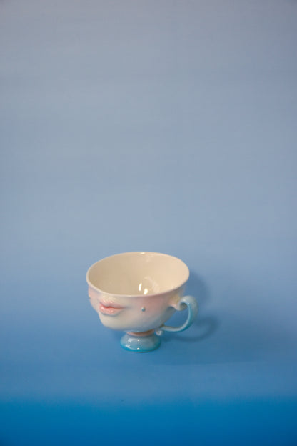 The Kissing Cup - Deep Blue- Large ceramic tea cup