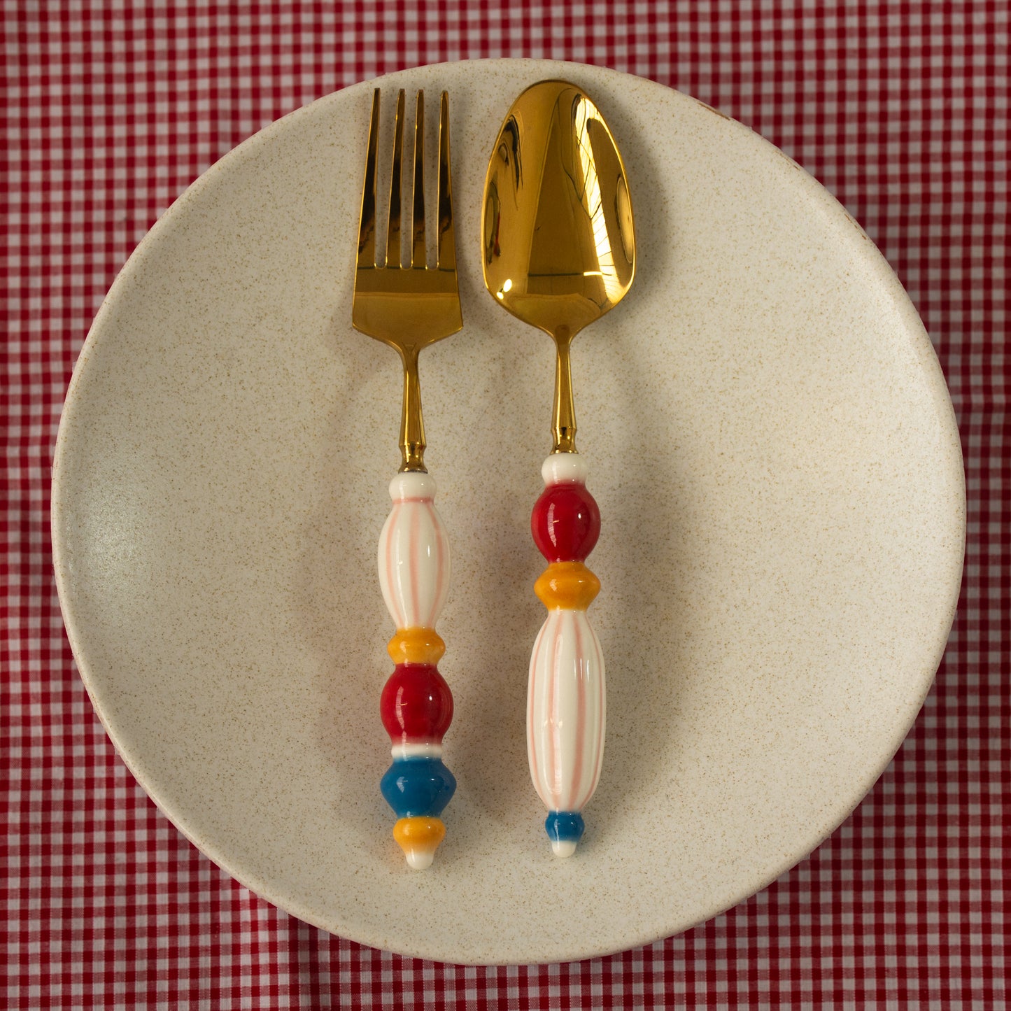 Fun Dining Handcrafted Ceramic Porcelain Cutlery 4 Piece Set - Table Circus
