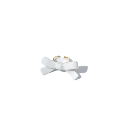 Bowtie Maniac - Small Ribbon Ceramic Bowtie Gold Plated Brass Ring