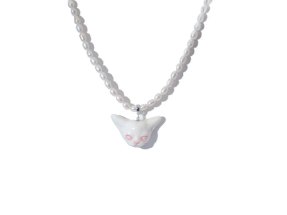 Angry Puss - Pearl and Cat Bowtie Necklace