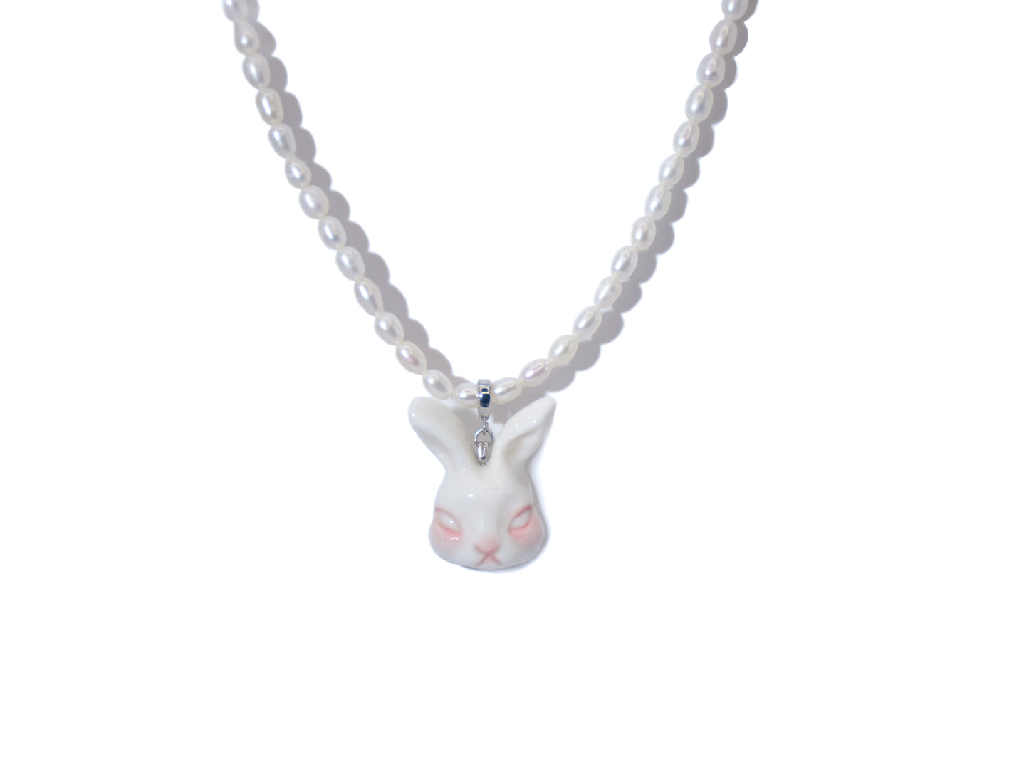 Grumpy Bunny- Pearl and Rabbit Bowtie Necklace