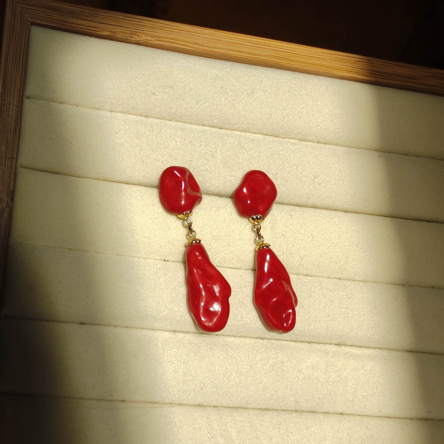 Coral Drop: red ceramic earring teardrop drop earrings