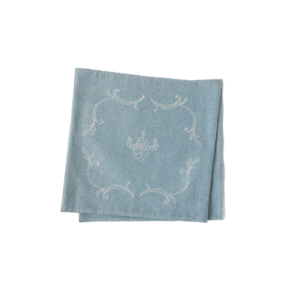 Elegant Vintage-Inspired Embroidered Tea Towel Set – Candelabra & Bow & Vine Design -2 piece set mediuml vingtage blue