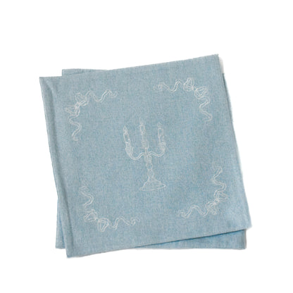 Elegant Vintage-Inspired Embroidered Tea Towel Set – Candelabra & Bow & Vine Design -2 piece set mediuml vingtage blue