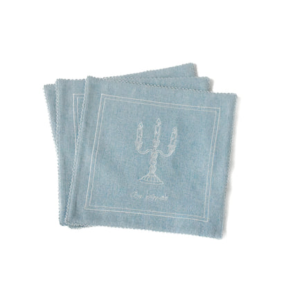 Elegant Vintage-Inspired Embroidered Tea Towel Set – Candelabra & Bow & Vine Design -3 piece set small vingtage blue