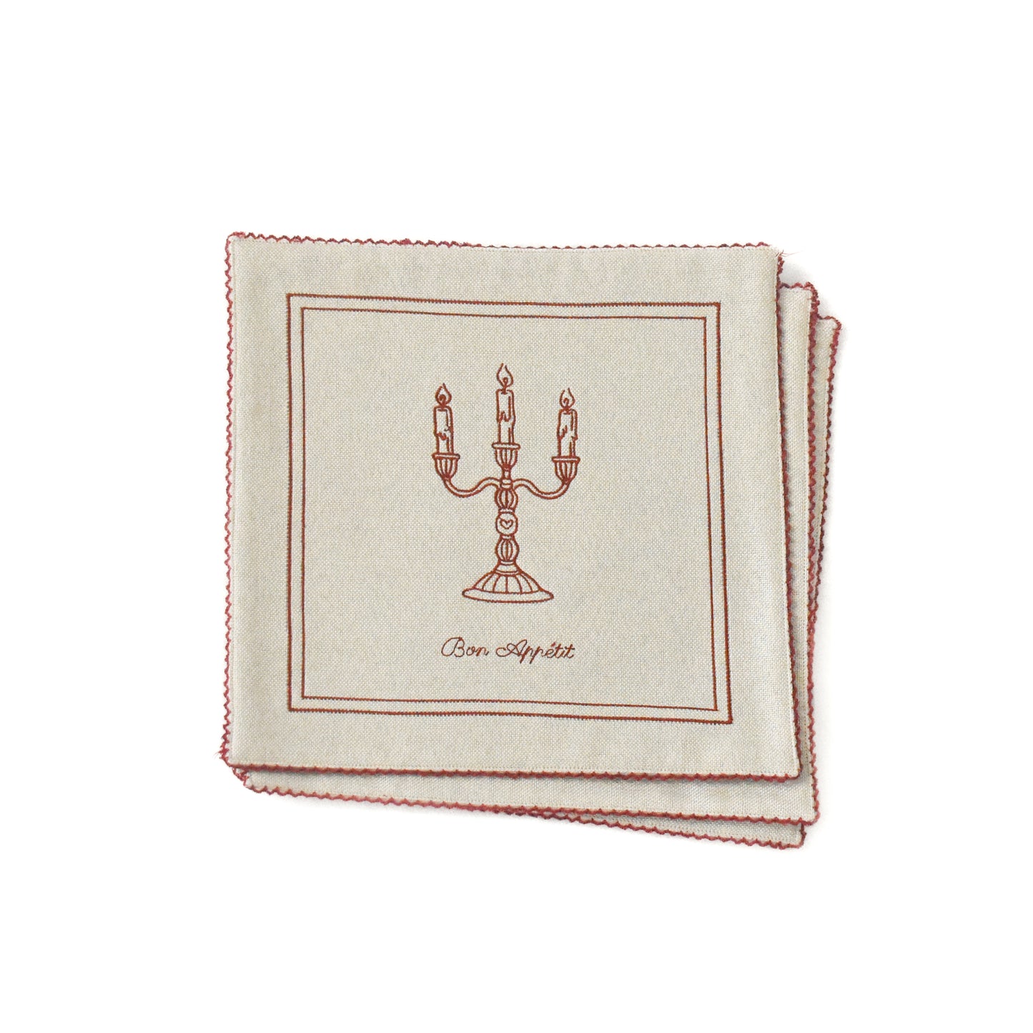 Elegant Vintage-Inspired Embroidered Tea Towel Set – Candelabra & Bow & Vine Design -3 piece set small red cream beige