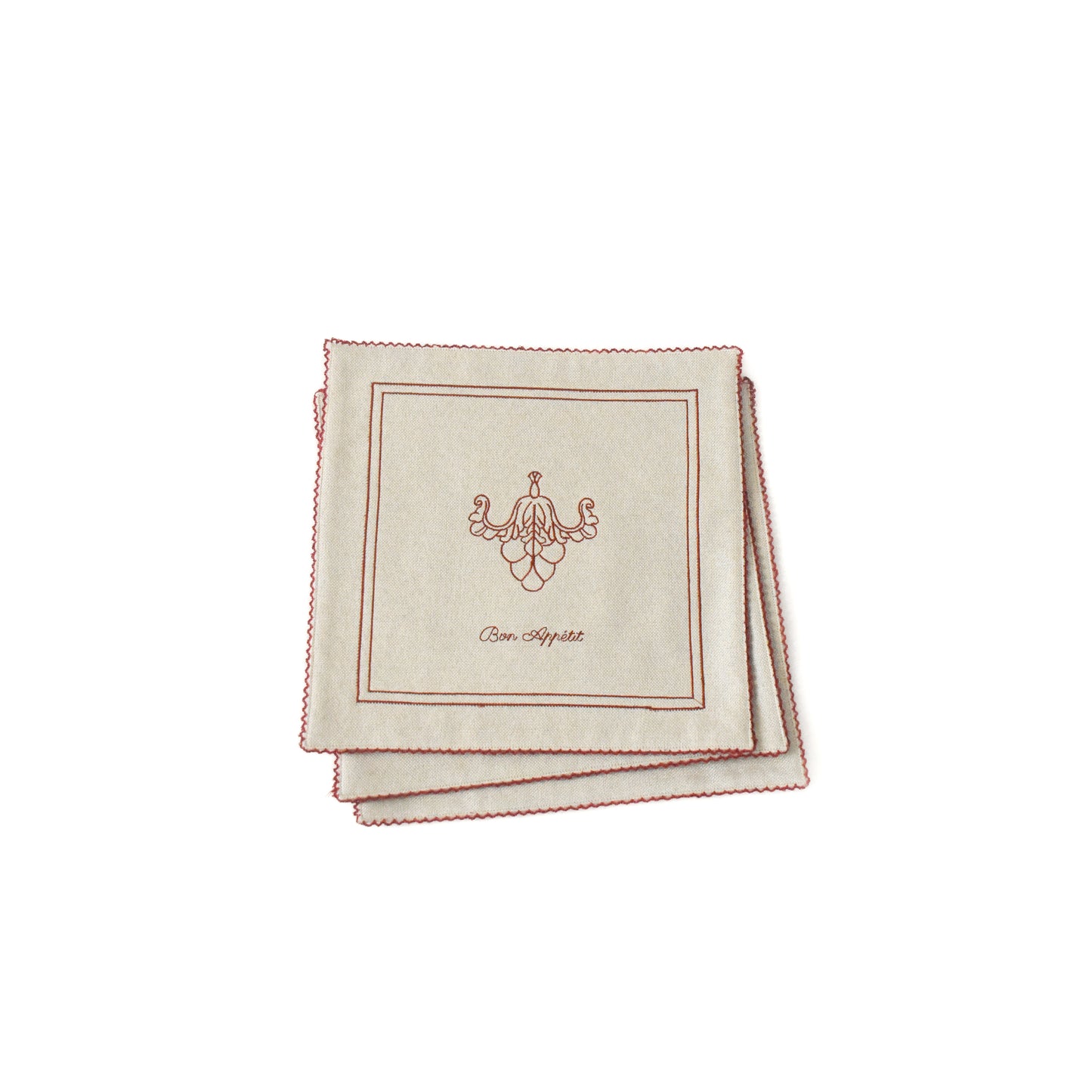 Elegant Vintage-Inspired Embroidered Tea Towel Set – Candelabra & Bow & Vine Design -3 piece set small red cream beige