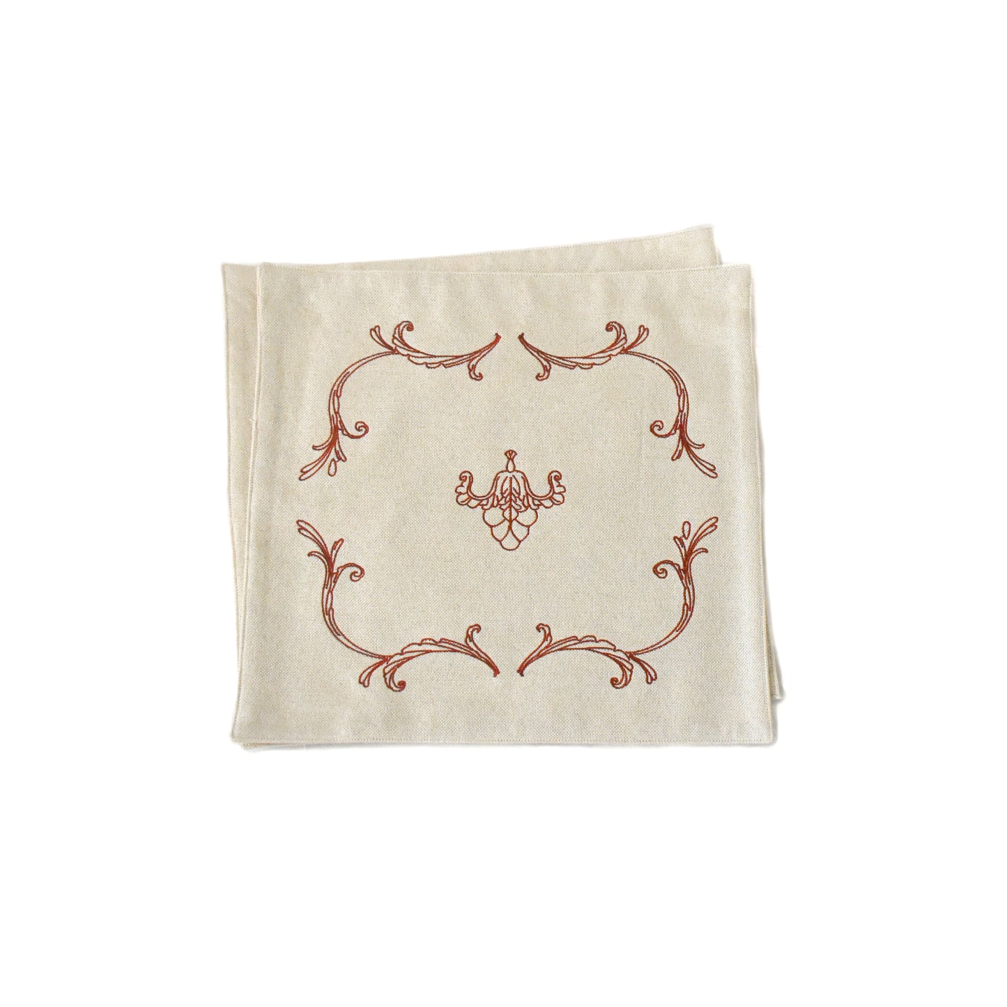 Elegant Vintage-Inspired Embroidered Tea Towel Set – Candelabra & Bow & Vine Design -2 piece set mediuml red cream beige