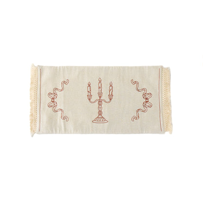 Elegant Vintage-Inspired Embroidered Tea Towel Set – Candelabra Bow Design - large red cream beige