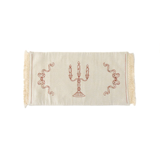 Elegant Vintage-Inspired Embroidered Tea Towel Set – Candelabra Bow Design - large red cream beige