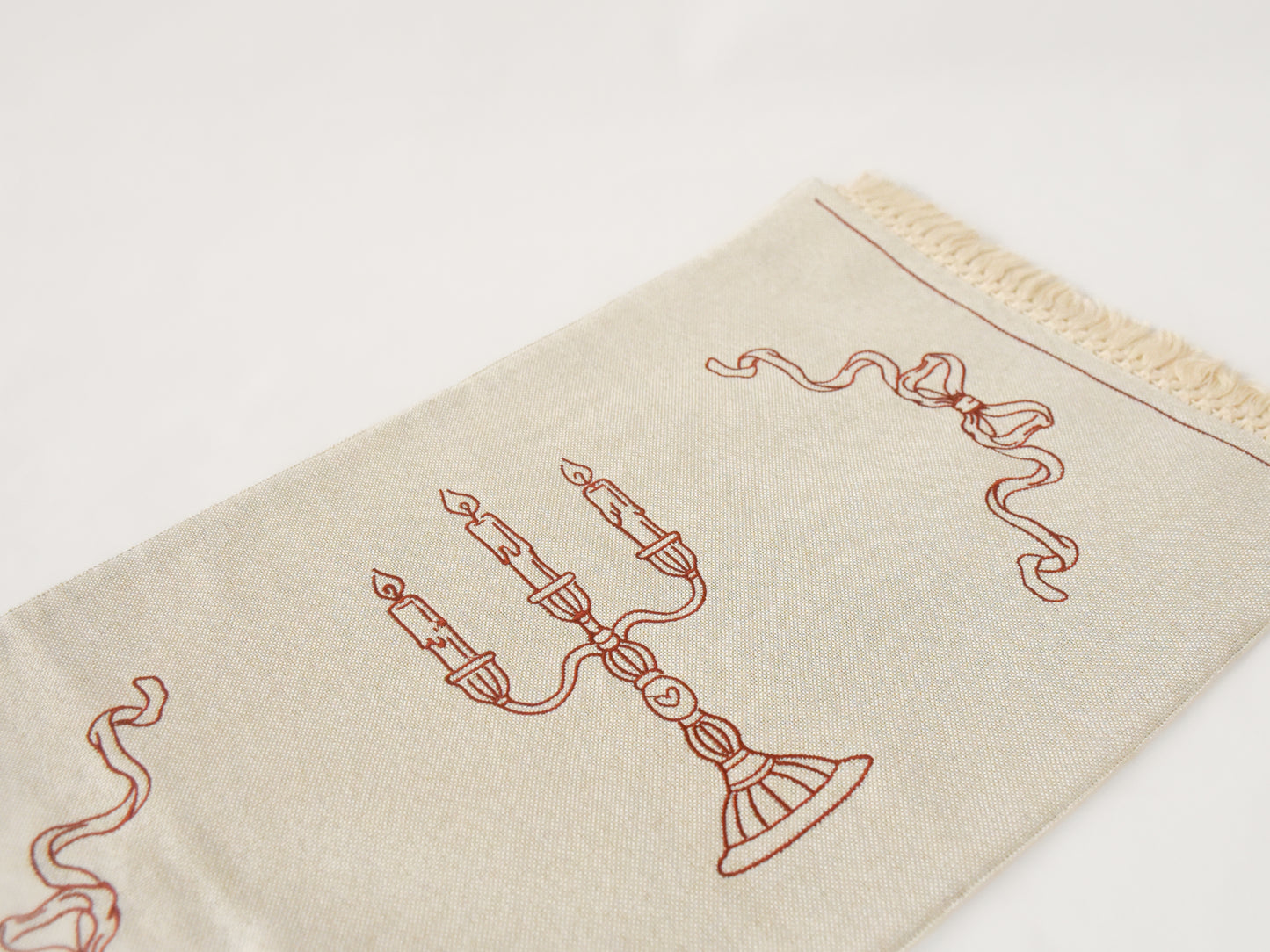 Elegant Vintage-Inspired Embroidered Tea Towel Set – Candelabra Bow Design - large red cream beige