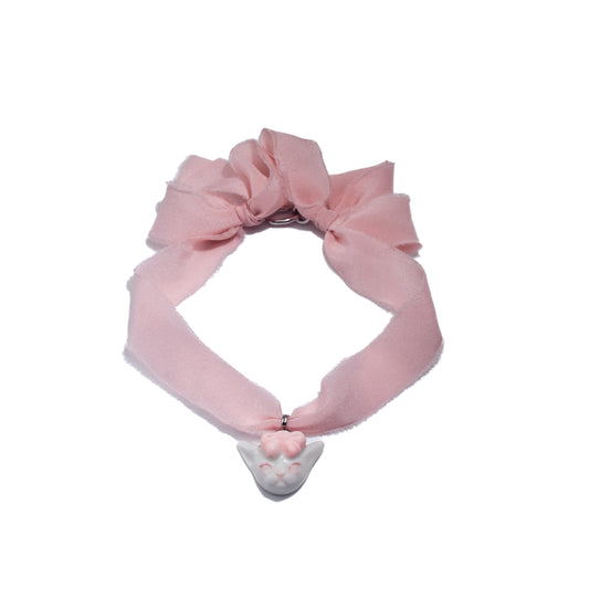 Angry Puss Detachable Cat Charm Silk Choker Necklace
