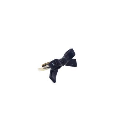 Bowtie Maniac - Small Ribbon Ceramic Bowtie Gold Plated Brass Ring Black