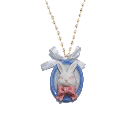 Grumpy Bunny Portrait Brooch Pendant Necklace